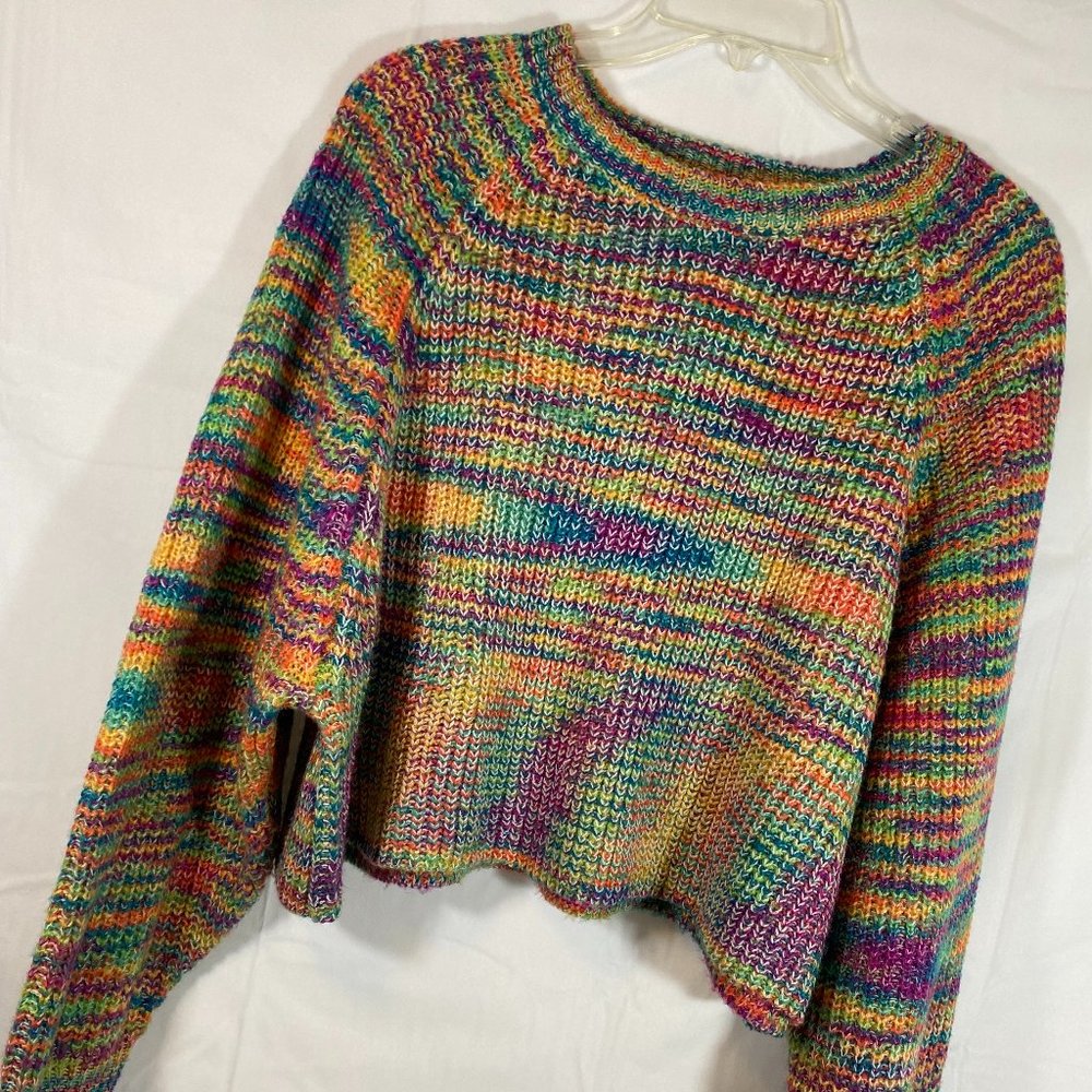 IN San Francisco Multicolor Pastel Cropped Long Sleeve Sweater NWOT Size Medium - Picture 2 of 15